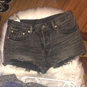 LEVIS VINTAGE 501 black high waisted jean shorts